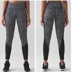 Lululemon Fit Physique Tight Black White Jacquard Mesh Panel Leggings Size 4/6